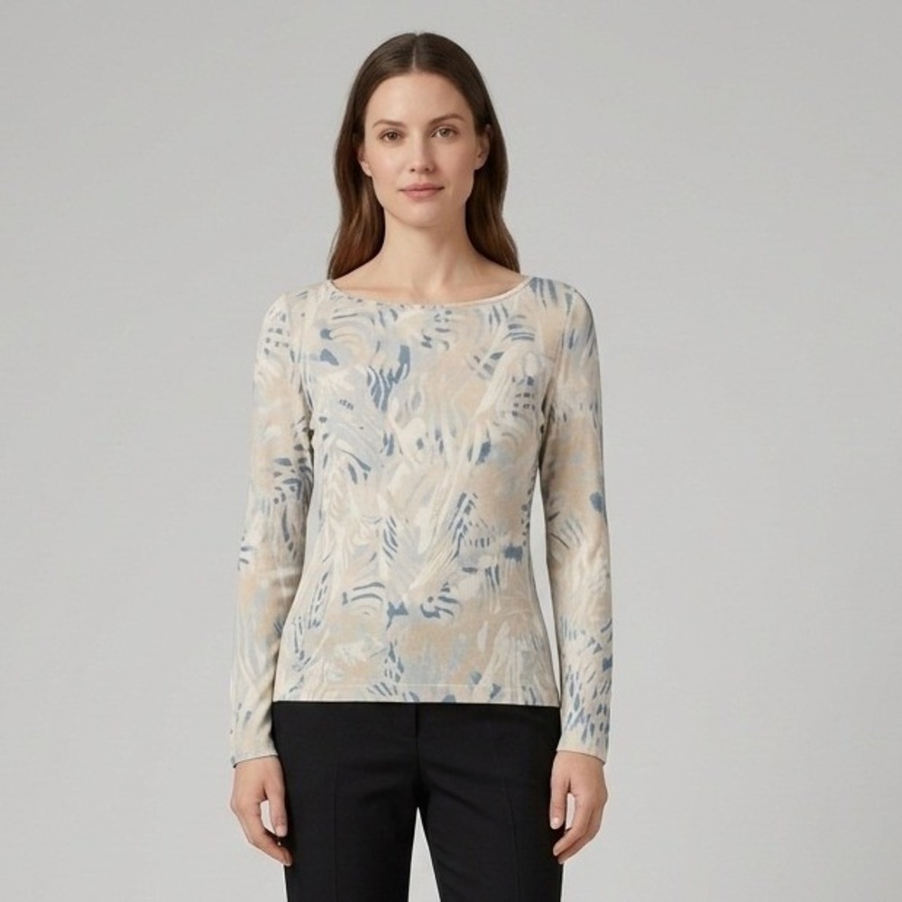 Salvatore Ferragamo Womens Abstract Palm Print Boat Neck‎ Top Sz M Made in Italy